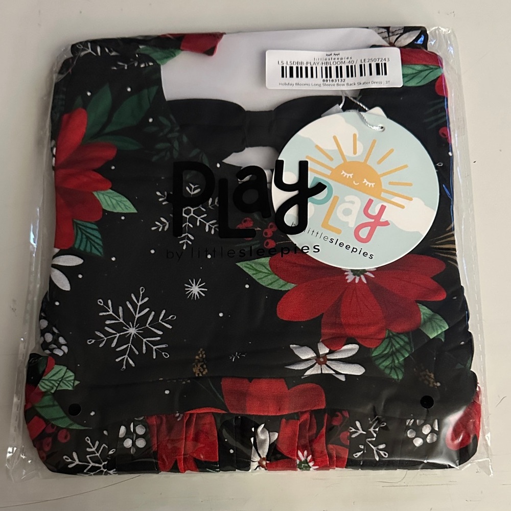 Little Sleepies Festive Floral skater dress 3T holiday blooms with bow back